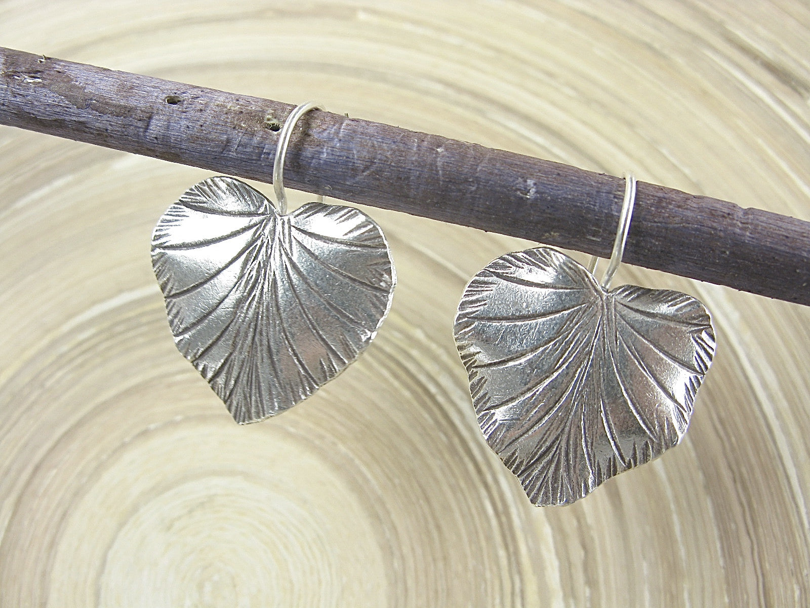 Large Leaf Tribal 925 Sterling Silver Ear Wire Earrings Earrings Faith Owl - Faith Owl