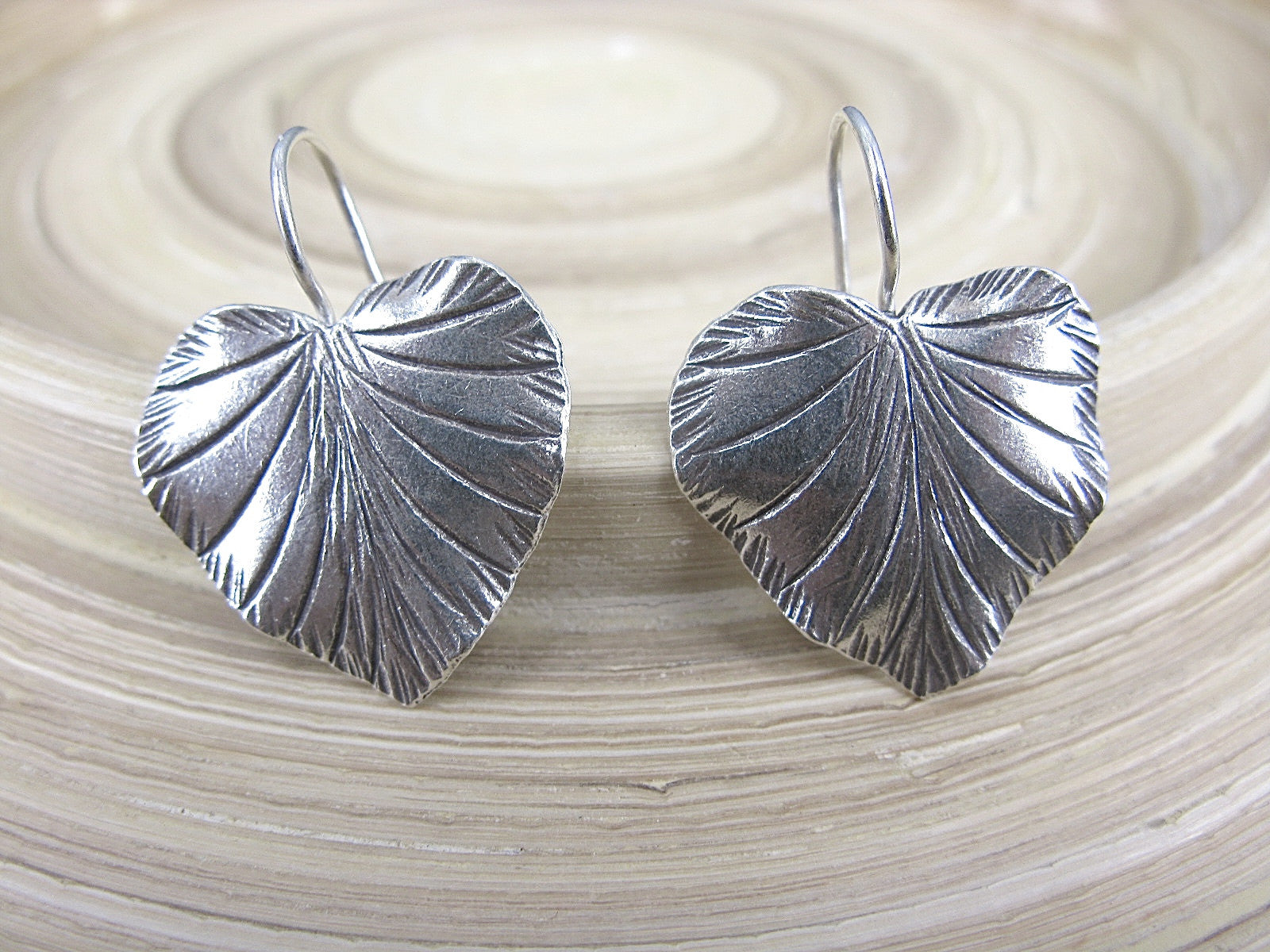 Large Leaf Tribal 925 Sterling Silver Ear Wire Earrings Earrings Faith Owl - Faith Owl