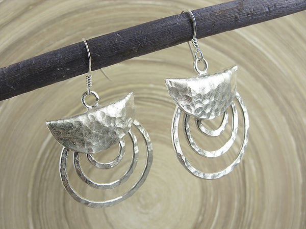 Hammered Tribal Filigree Circle Dangle 925 Sterling Silver Earrings Earrings - Faith Owl