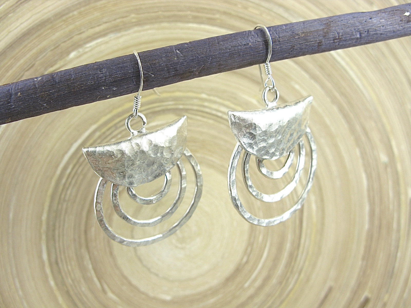 Hammered Tribal Filigree Circle Dangle 925 Sterling Silver Earrings Earrings Faith Owl - Faith Owl
