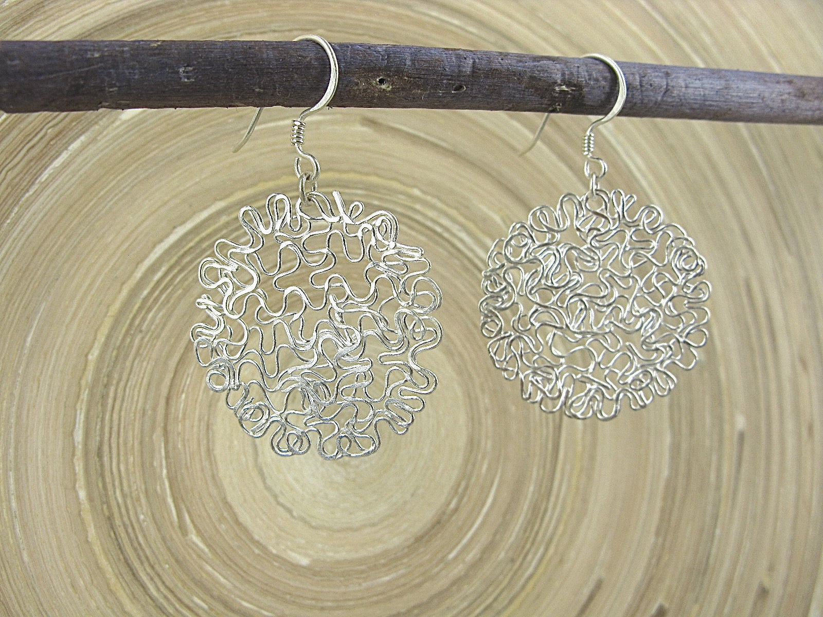 Filigree Wire Wrapped Round Dangle 925 Sterling Silver Earrings Earrings - Faith Owl
