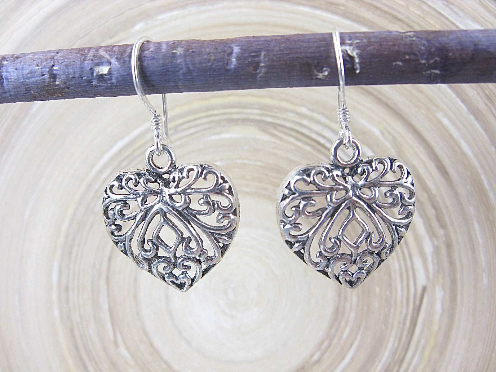 Heart Filigree Lace Oxidized Dangle 925 Sterling Silver Earrings Earrings - Faith Owl