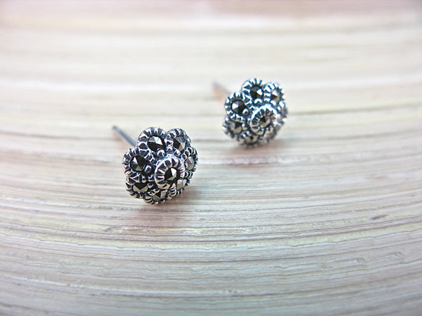Flower Marcasite Stud Earrings in 925 Sterling Silver Stud - Faith Owl