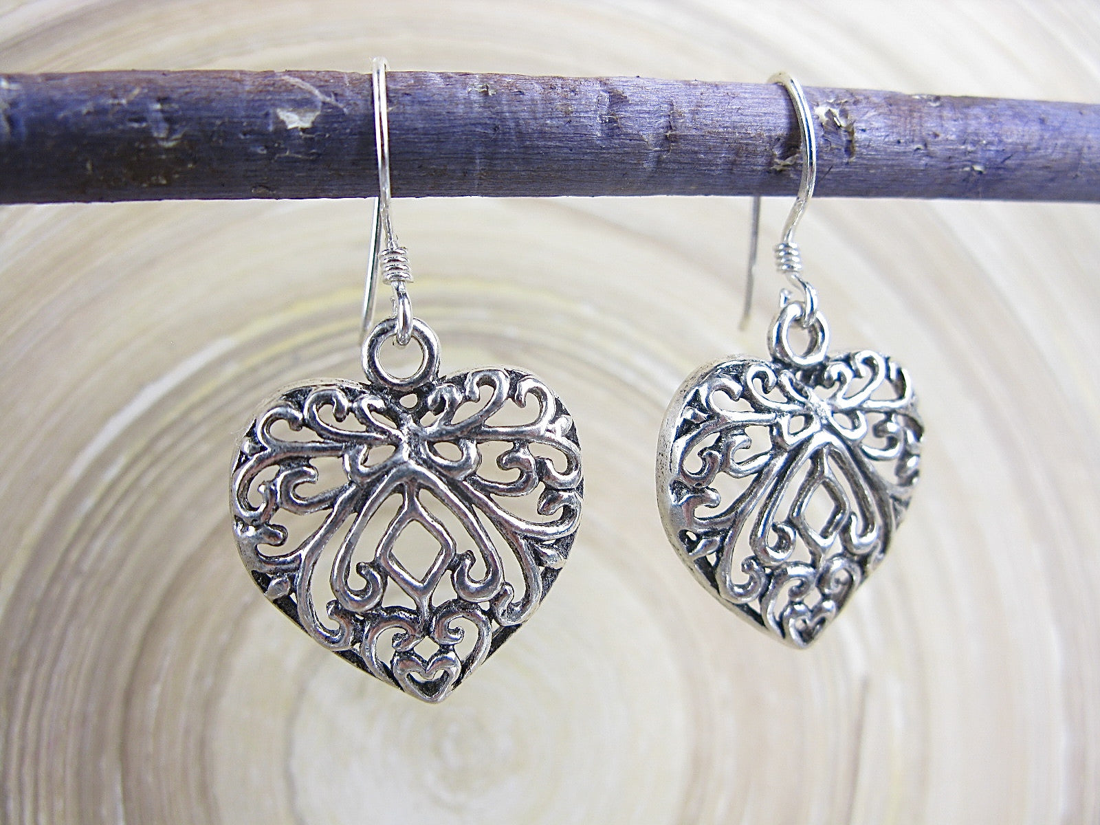 Heart Filigree Lace Oxidized Dangle 925 Sterling Silver Earrings Earrings Faith Owl - Faith Owl