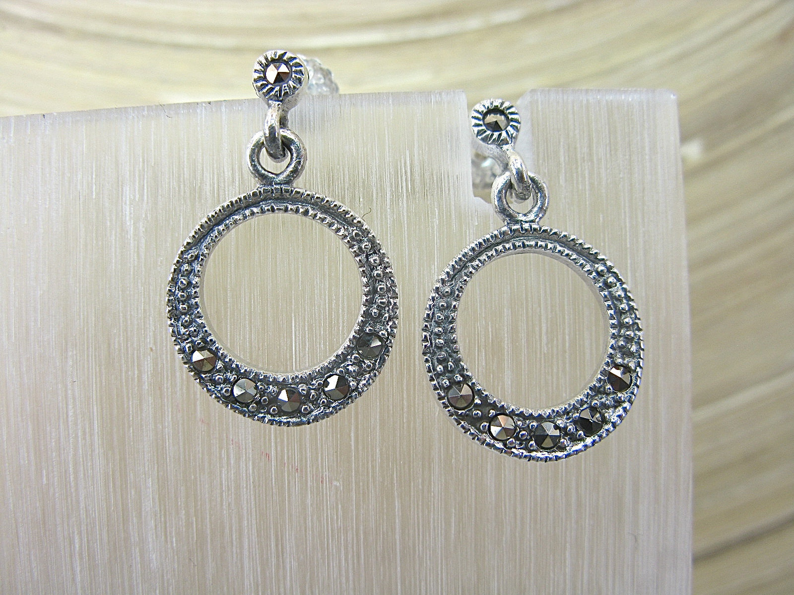 Round Marcasite Circle Earrings in 925 Sterling Silver