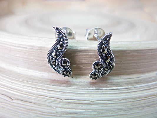 Wing Marcasite Stud Earrings in 925 Sterling Silver Stud Faith Owl - Faith Owl