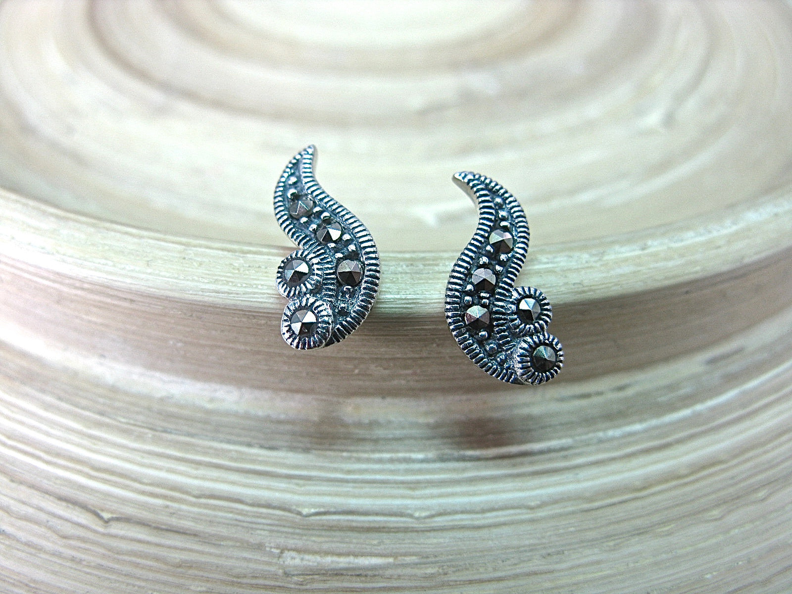 Marcasite Wing Stud Earrings in 925 Sterling Silver