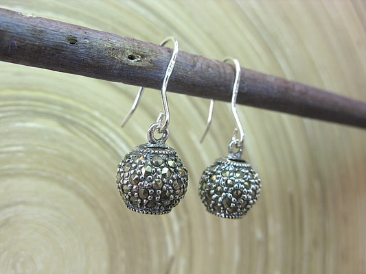 Ball Marcasite Vintage Filigree Dangle 925 Sterling Silver Earrings Earrings - Faith Owl