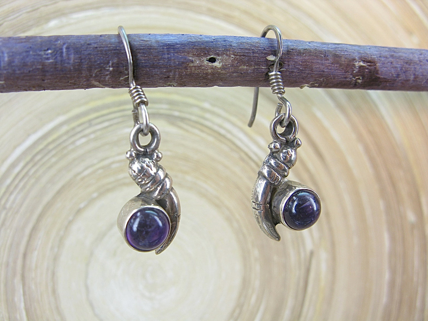 Amethyst Dangle Oxidized 925 Sterling Silver Earrings Earrings - Faith Owl