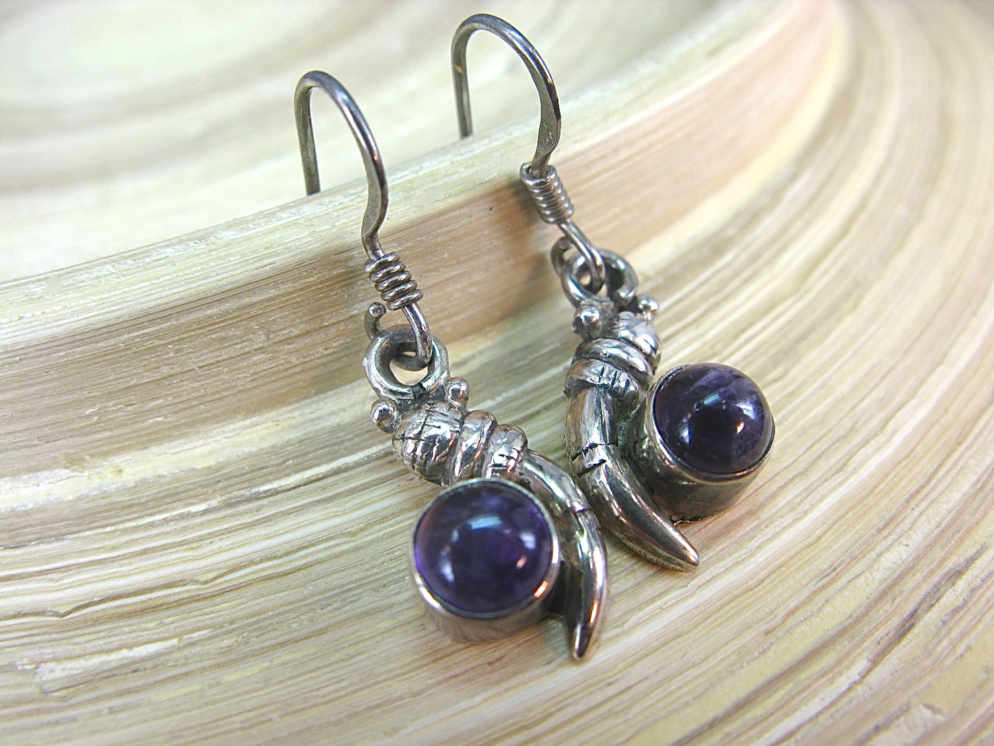 Amethyst Dangle Oxidized 925 Sterling Silver Earrings Earrings - Faith Owl