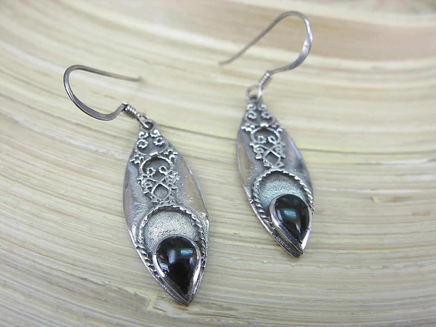 Onyx Tribal Dangle Oxidized 925 Sterling Silver Earrings