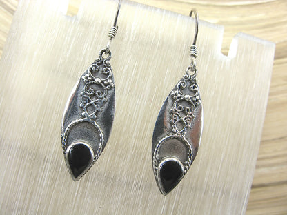 Onyx Tribal Dangle Oxidized 925 Sterling Silver Earrings Earrings Faith Owl - Faith Owl