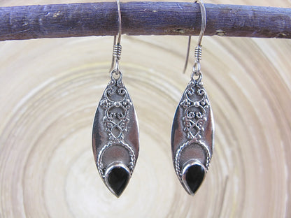 Onyx Tribal Dangle Oxidized 925 Sterling Silver Earrings Earrings Faith Owl - Faith Owl