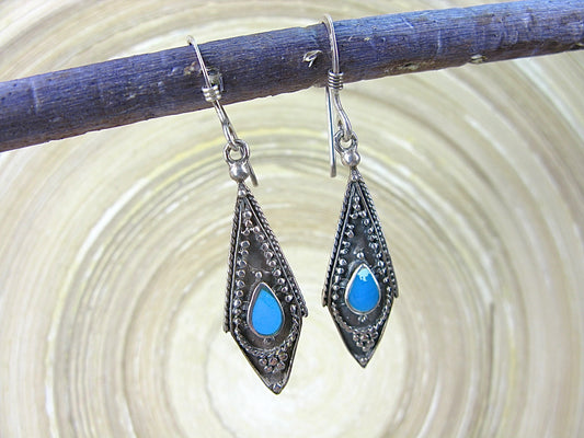 Turquoise Tribal Oxidized Dangle 925 Sterling Silver Earrings Earrings Faith Owl - Faith Owl