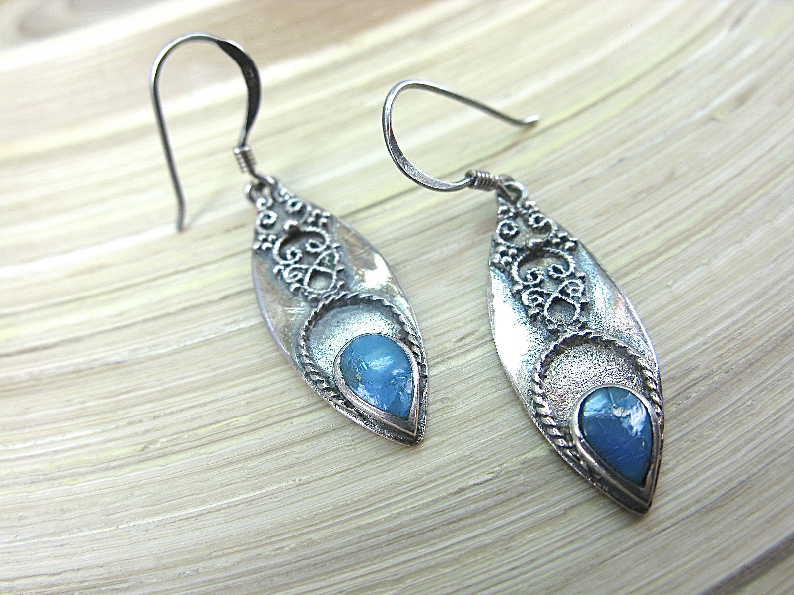 Turquoise Tribal Dangle Oxidized 925 Sterling Silver Earrings Earrings Faith Owl - Faith Owl