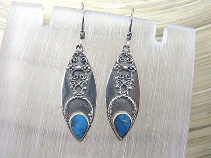 Turquoise Tribal Dangle Oxidized 925 Sterling Silver Earrings Earrings Faith Owl - Faith Owl