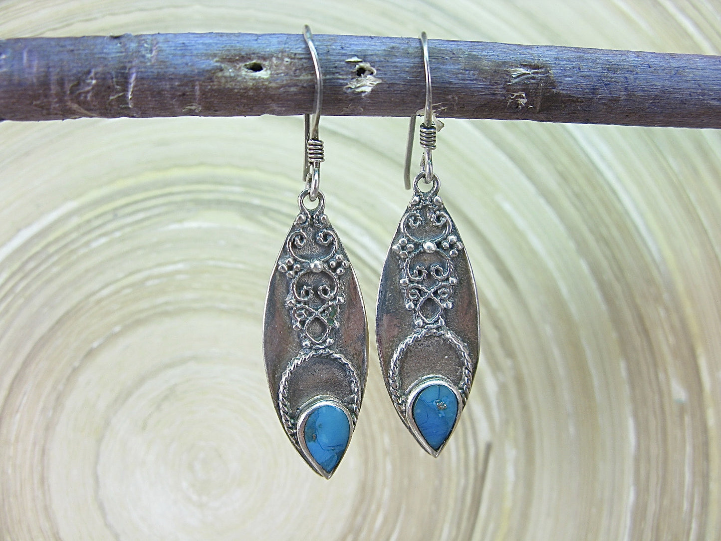 Turquoise Tribal Dangle Oxidized 925 Sterling Silver Earrings Earrings Faith Owl - Faith Owl