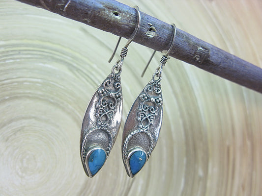 Turquoise Tribal Dangle Oxidized 925 Sterling Silver Earrings Earrings Faith Owl - Faith Owl