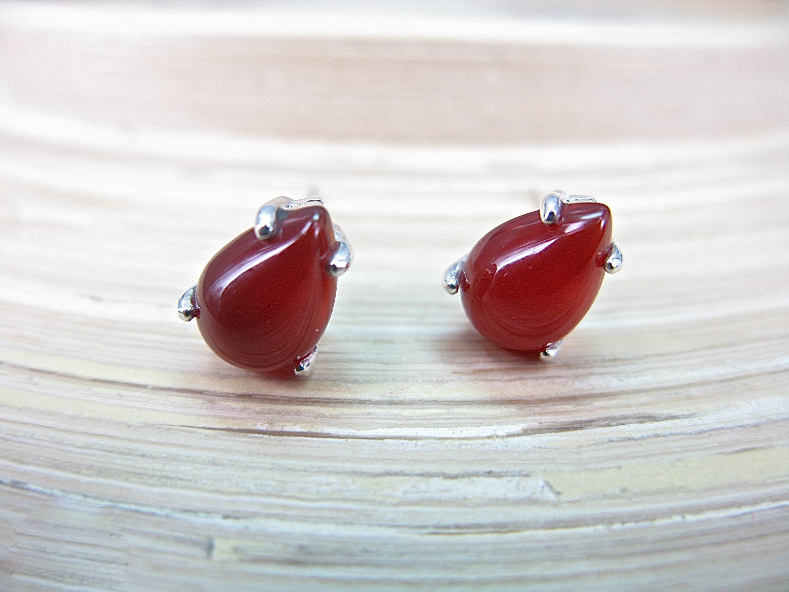 Carnelian Tear Drop Stud Earrings in 925 Sterling Silver Stud - Faith Owl