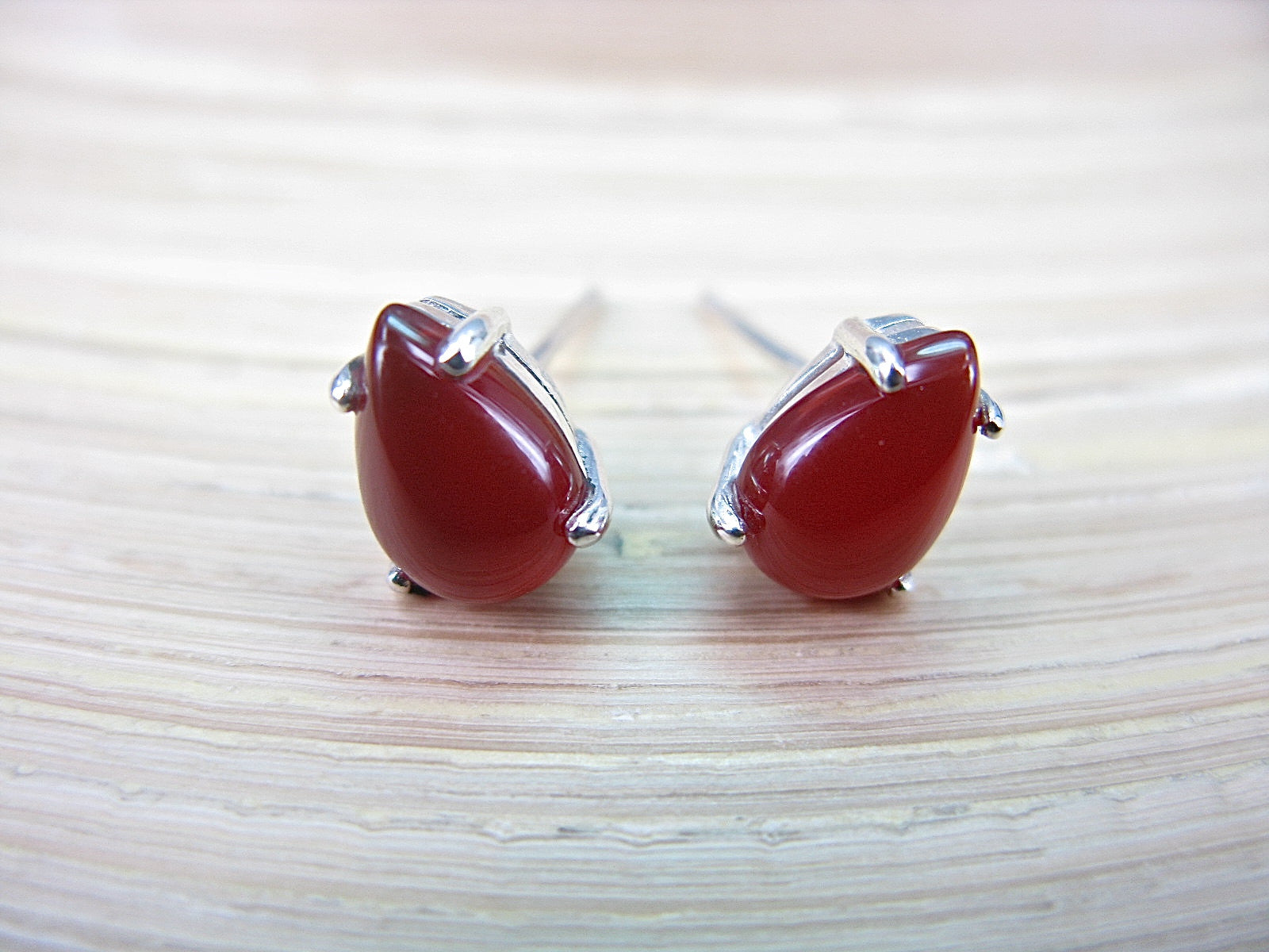 Carnelian Tear Drop Stud Earrings in 925 Sterling Silver Stud - Faith Owl