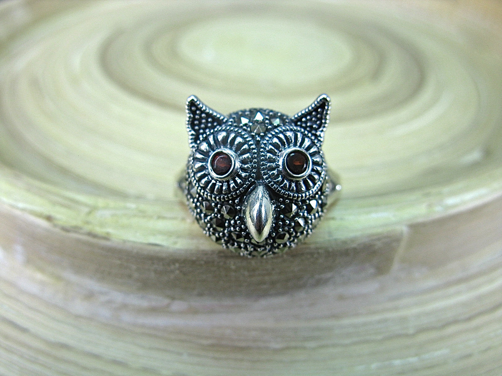 Marcasite Owl Ring in 925 Sterling Silver Ring Faith Owl - Faith Owl