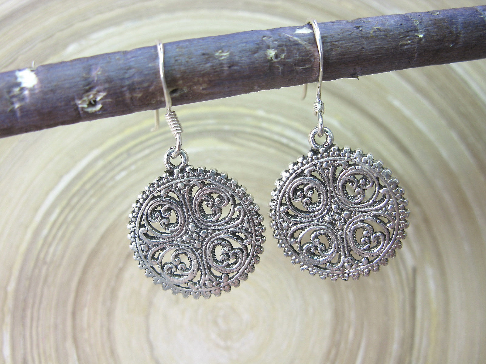 Filigree Tribal Round Oxidized Dangled 925 Sterling Silver Earrings Earrings - Faith Owl