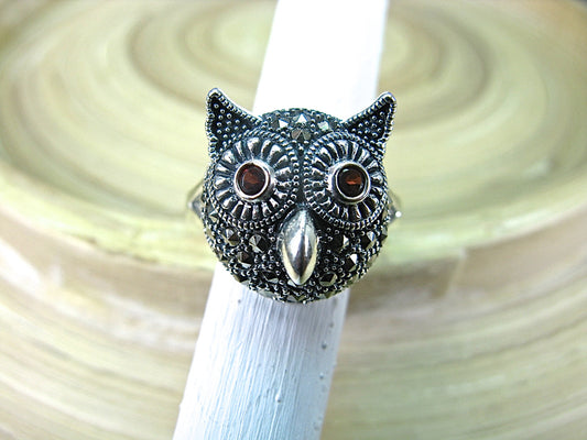 Marcasite Owl Ring in 925 Sterling Silver Ring Faith Owl - Faith Owl