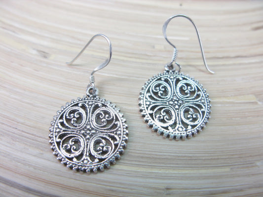 Filigree Tribal Round Oxidized Dangled 925 Sterling Silver Earrings Earrings - Faith Owl