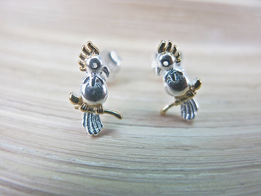 Parrot Stud Earrings in 925 Sterling Silver Stud Faith Owl - Faith Owl