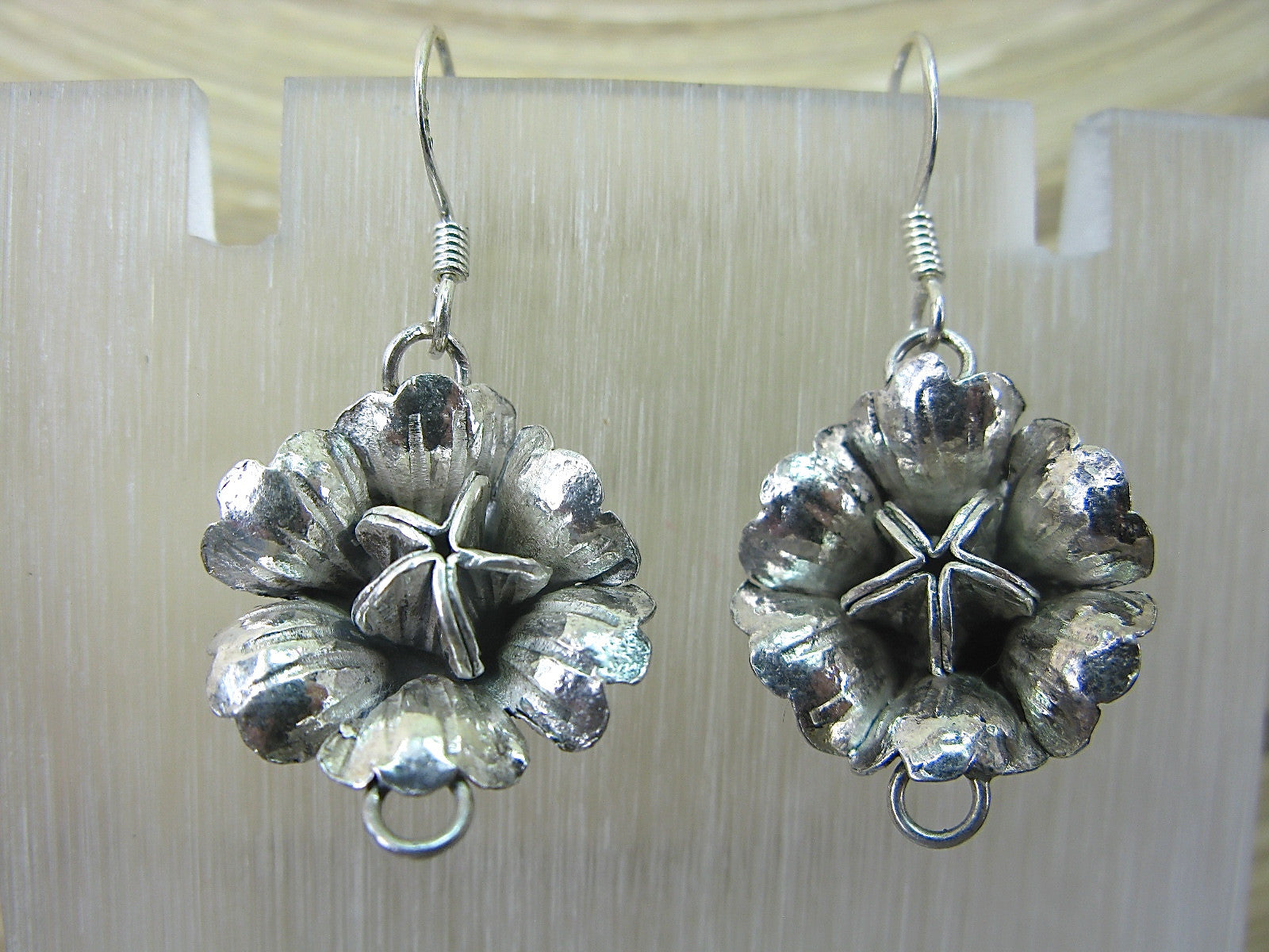 Flower Tribal Oxidized Dangle 925 Sterling Silver Earrings Earrings Faith Owl - Faith Owl