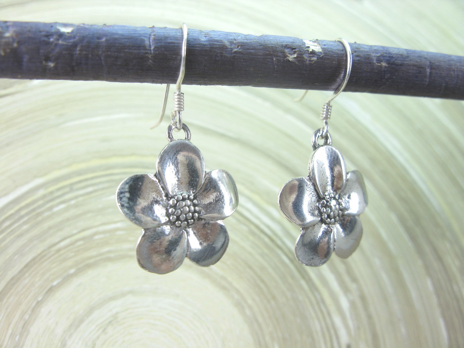 Flower Tribal Plain Dangle 925 Sterling Silver Earrings Earrings Faith Owl - Faith Owl