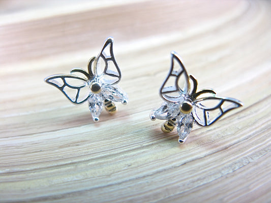 Butterfly Filigree Stud Earrings in 925 Sterling Silver Stud - Faith Owl