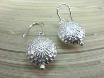 3D Round Tribal Disc Dangle 925 Sterling Silver Earrings Earrings - Faith Owl