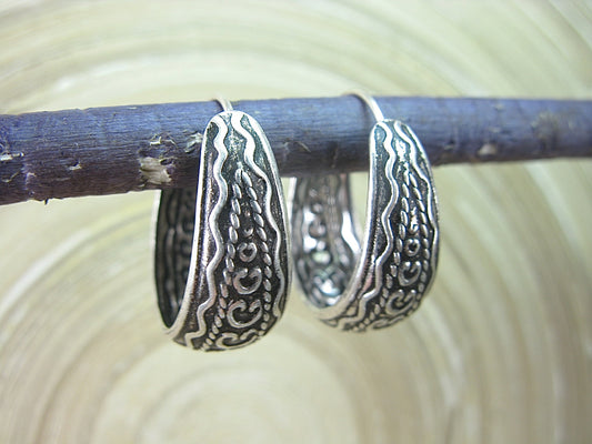 Balinese Engrave Dangle 925 Sterling Silver Silver Hoop Earrings Earrings - Faith Owl