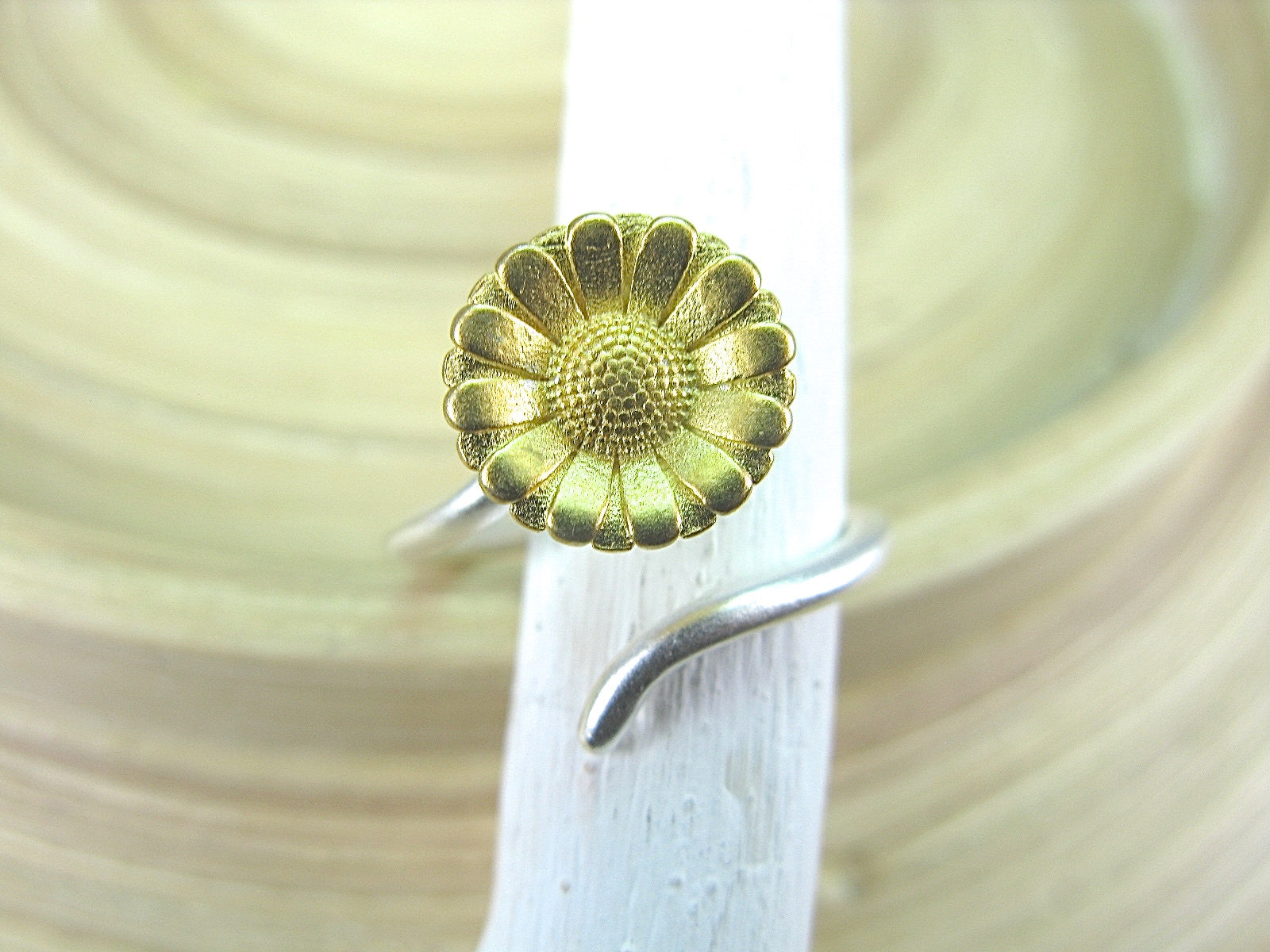 Sunflower Two Tone 925 Sterling Silver Ring