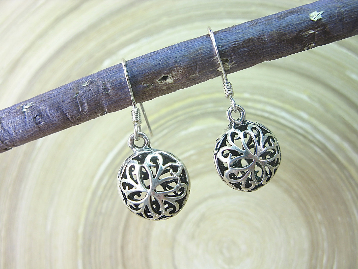 Filigree Lace Round Dangle Drop 925 Sterling Silver Earrings Earrings Faith Owl - Faith Owl