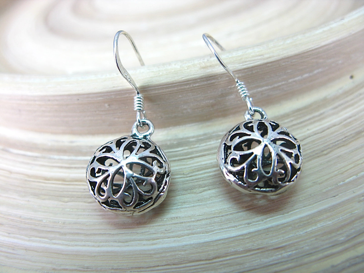 Filigree Lace Round Dangle Drop 925 Sterling Silver Earrings Earrings Faith Owl - Faith Owl