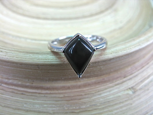 Kite Shaped Black Stone Ring in 925 Sterling Silver