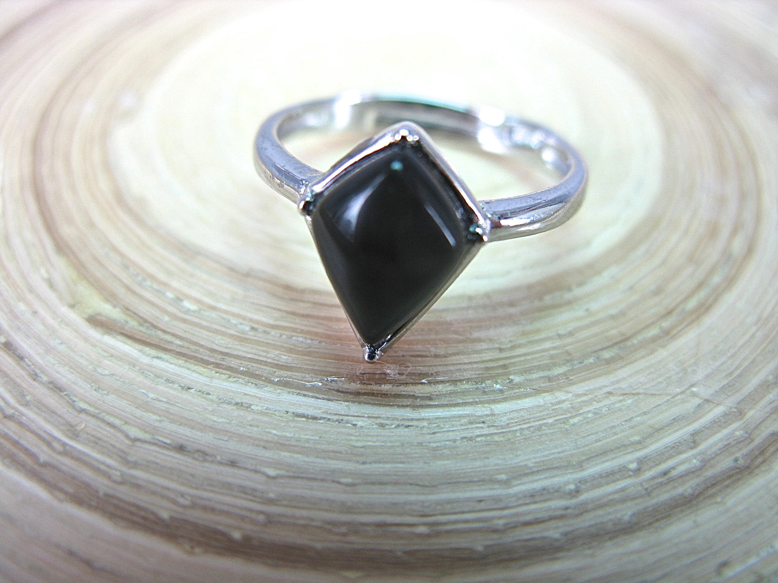 Kite Shaped Black Stone Ring in 925 Sterling Silver