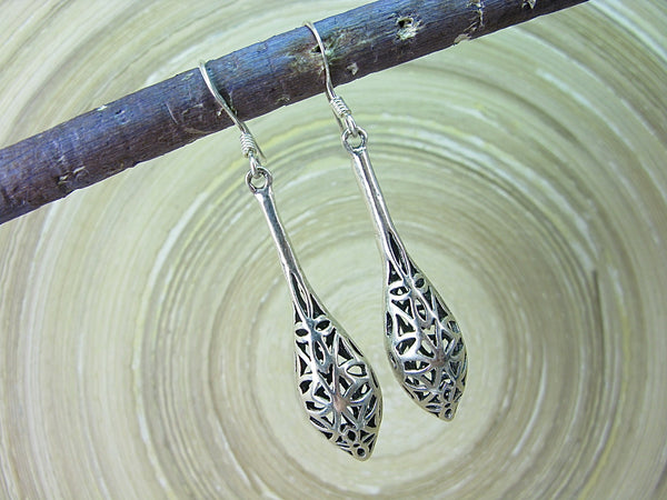 FiligreeLace Drop Long Dangle Dangle Oxidized 925 Sterling Silver Earrings Earrings - Faith Owl