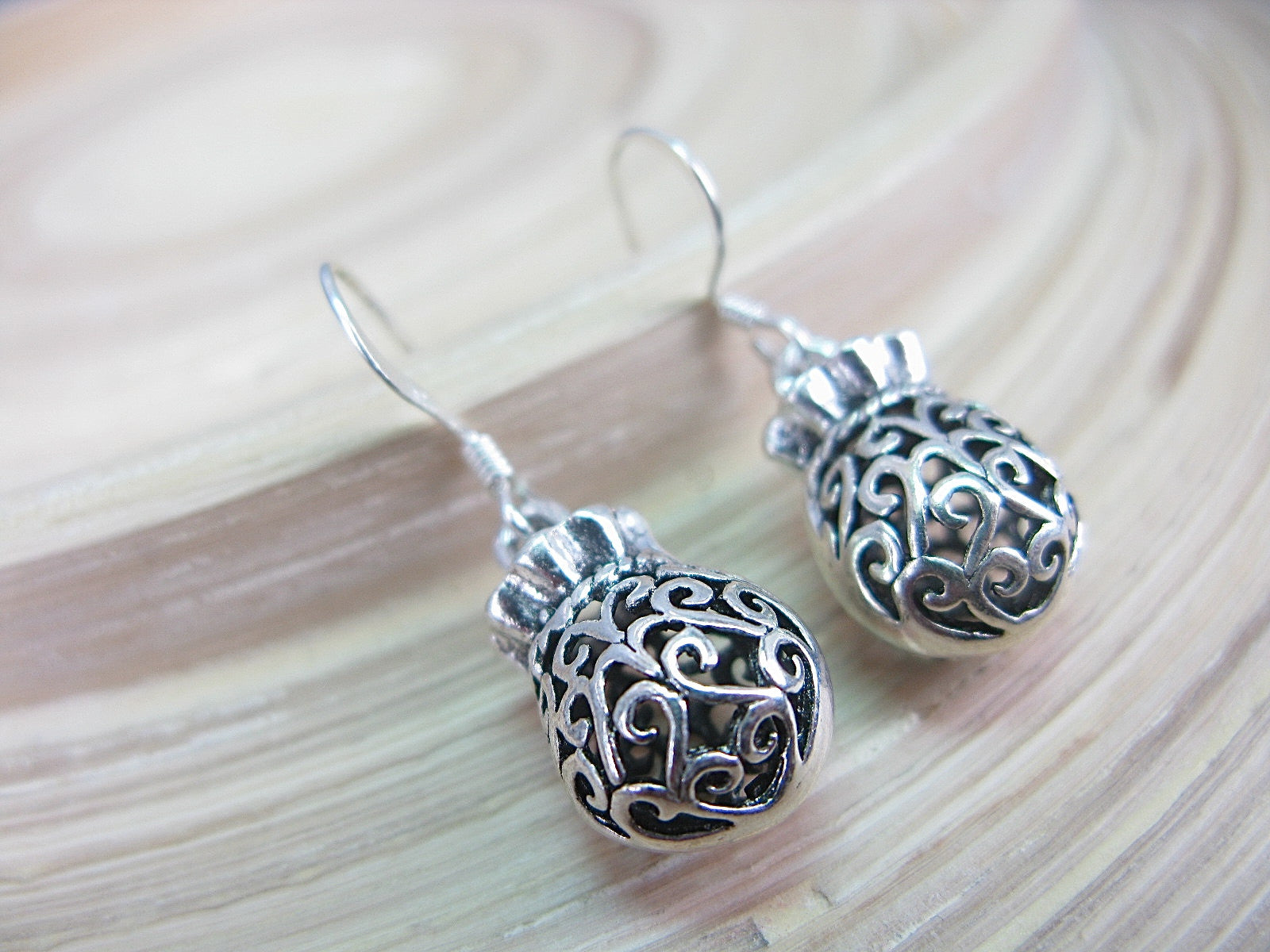 Filigree Lace Basket Oxidized Dangle 925 Sterling Silver Earrings Earrings Faith Owl - Faith Owl