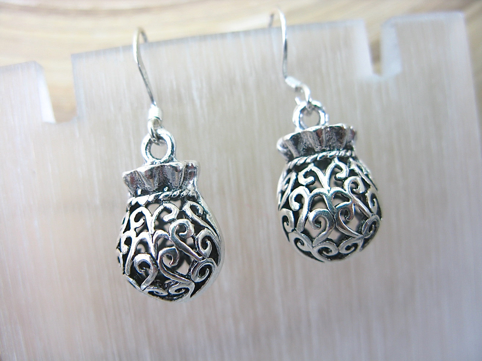 Filigree Lace Basket Oxidized Dangle 925 Sterling Silver Earrings Earrings Faith Owl - Faith Owl