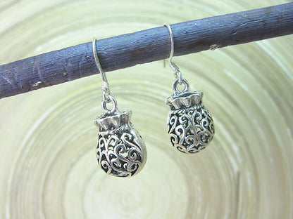 Filigree Lace Basket Oxidized Dangle 925 Sterling Silver Earrings Earrings Faith Owl - Faith Owl