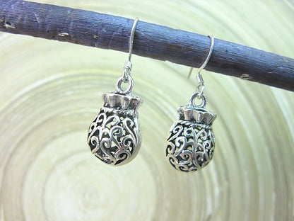 Filigree Lace Basket Oxidized Dangle 925 Sterling Silver Earrings Earrings - Faith Owl