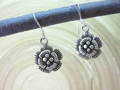 Flower Tribal Dangle Drop Oxidized 925 Sterling Silver Earrings Earrings Faith Owl - Faith Owl