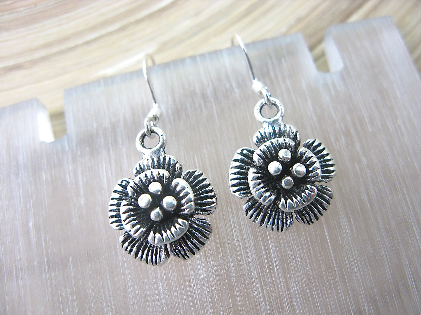 Flower Tribal Dangle Drop Oxidized 925 Sterling Silver Earrings Earrings Faith Owl - Faith Owl