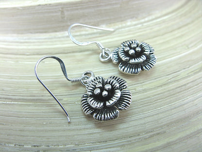 Flower Tribal Dangle Drop Oxidized 925 Sterling Silver Earrings Earrings Faith Owl - Faith Owl