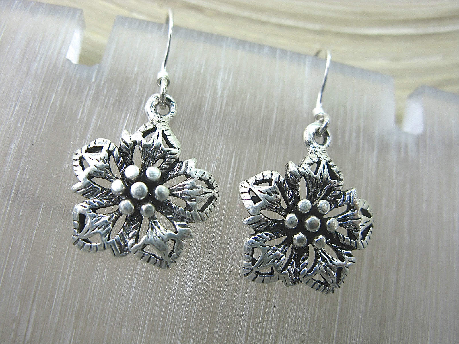 Flower Tribal Dangle Drop Oxidized 925 Sterling Silver Earrings Earrings Faith Owl - Faith Owl