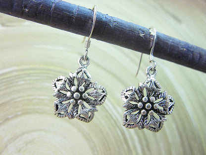 Flower Tribal Dangle Drop Oxidized 925 Sterling Silver Earrings Earrings Faith Owl - Faith Owl