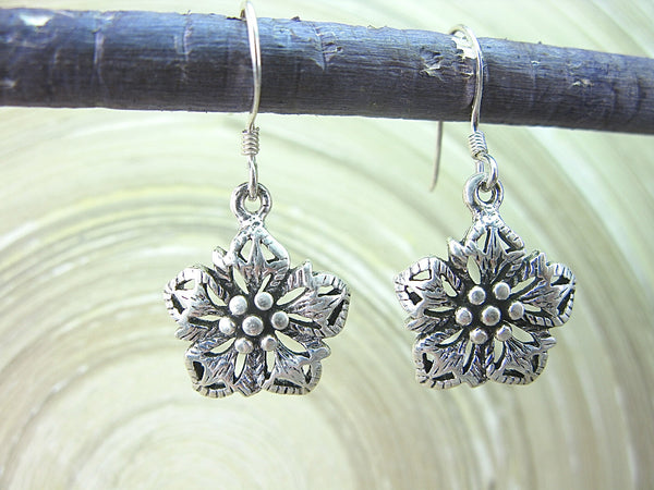 Flower Tribal Dangle Drop Oxidized 925 Sterling Silver Earrings Earrings - Faith Owl